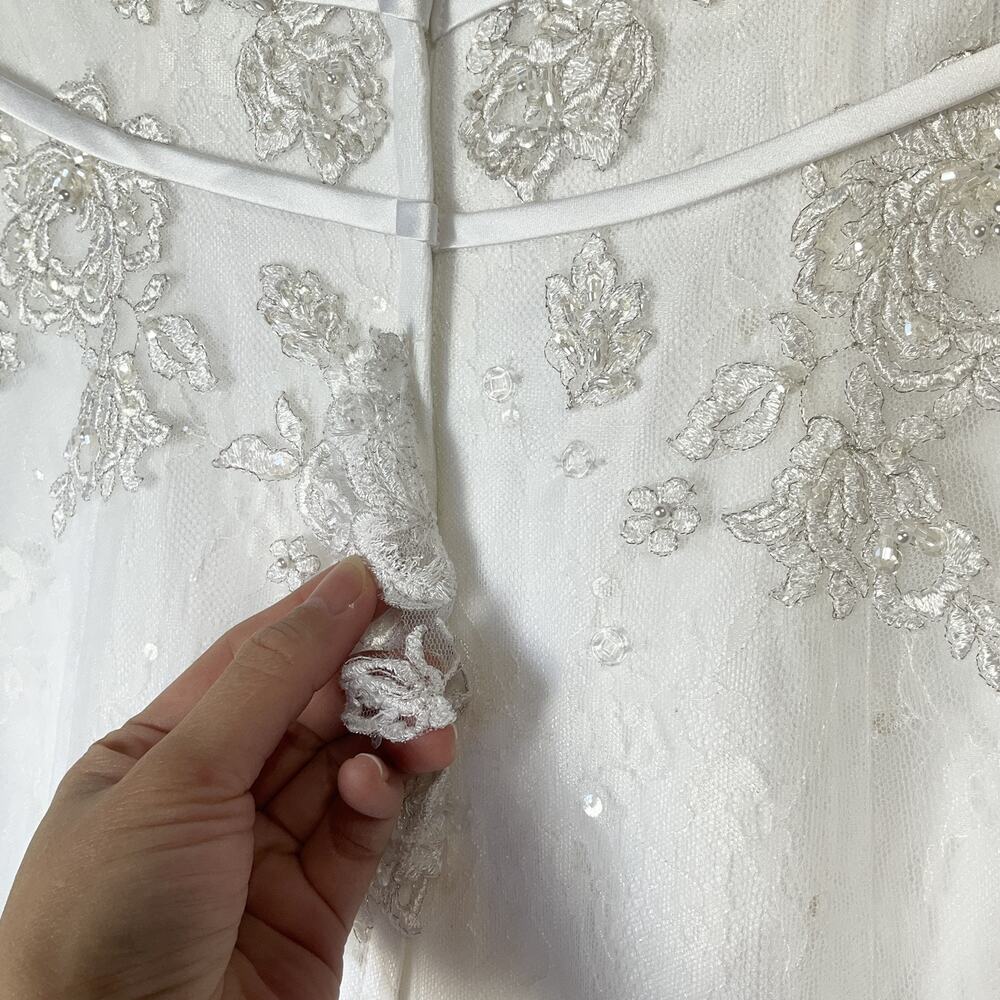 David’s Bridal Women Dress 12 White Rayon Floral A-Line SY9501 Wedding Embroided - Picture 15 of 16